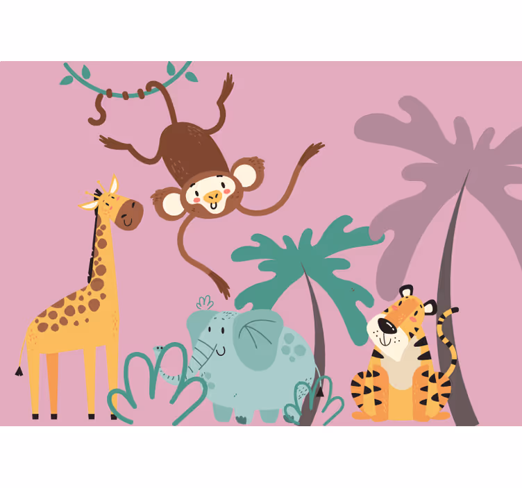 Wall mural animals playful jungle companions - TenStickers