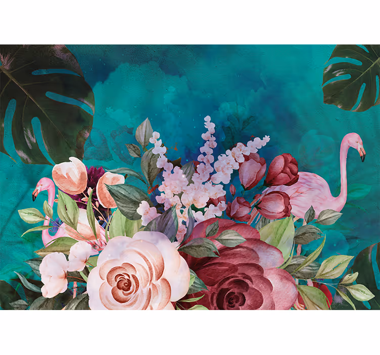Flowers wall mural flamingo floral arrangement - TenStickers