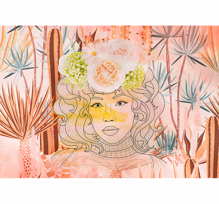 Wall mural painting floral portrait artwork - TenStickers
