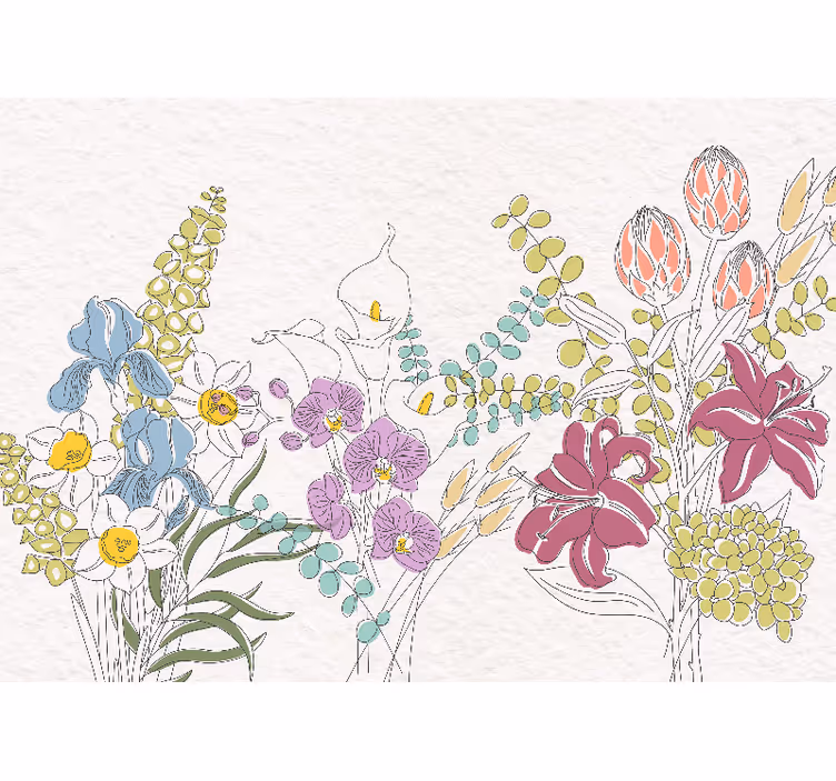 Fleurs dessinées Wall mural - TenStickers