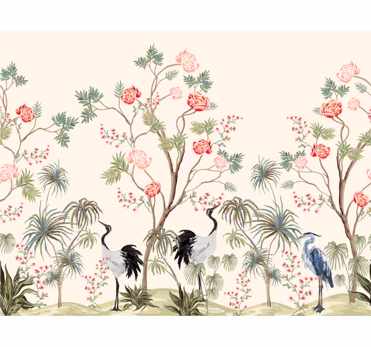 oiseaux et arbres exotiques Wall mural - TenStickers
