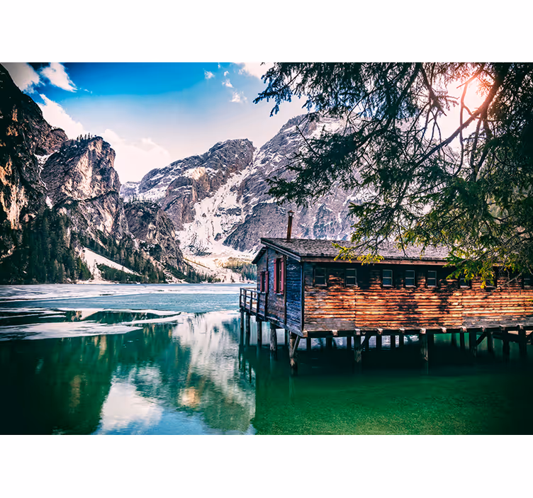 Mountain Lake View landscape wall mural - TenStickers