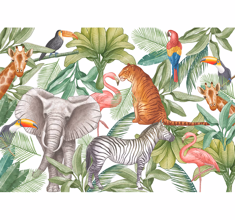 Aquarella animals design jungle wall mural - TenStickers