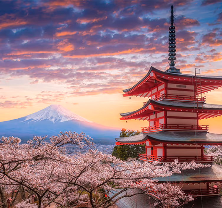 Fuji Mountain and japanese buidlings wall mural - TenStickers