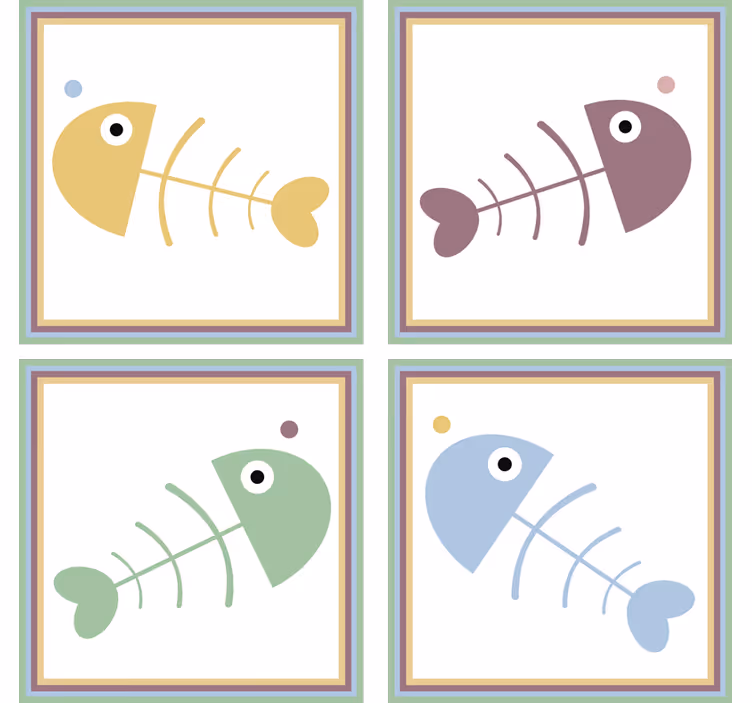 Texture coaster colorful fish skeletons - TenStickers