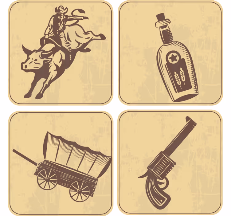 Vintage coasters rodeo cowboy vintage art - TenStickers