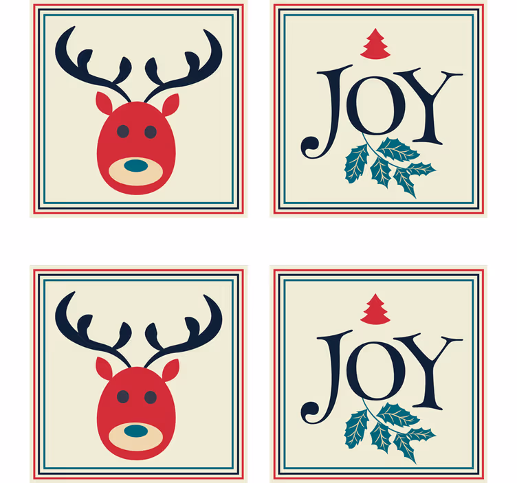 Christmas coasters featuring reindeer and holly - TenStickers