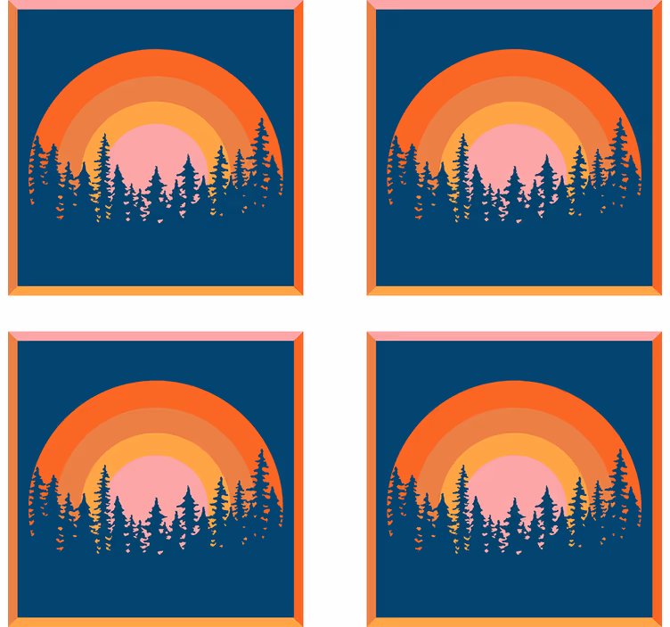 Modern coasters layered sunset forest design - TenStickers
