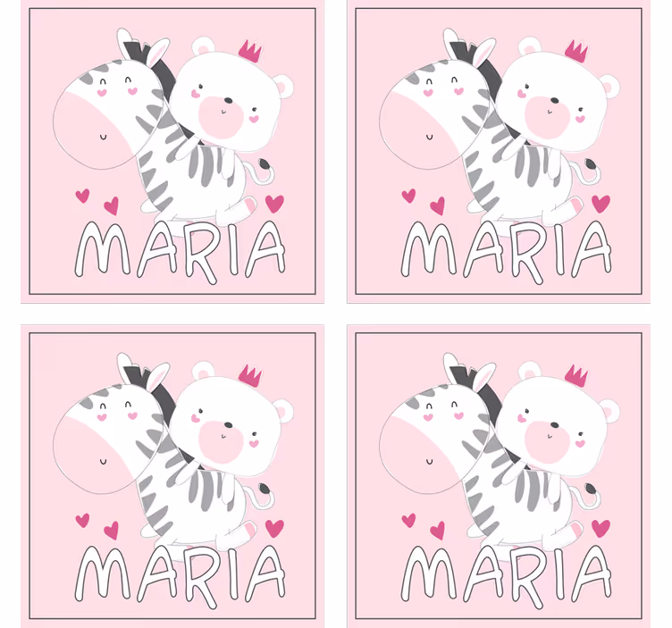 Customisable coasters cute zebra bear duo - TenStickers