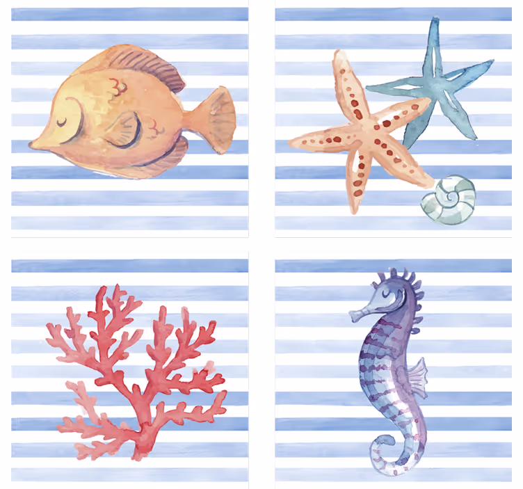 Tile coasters with sea creatures art - TenStickers
