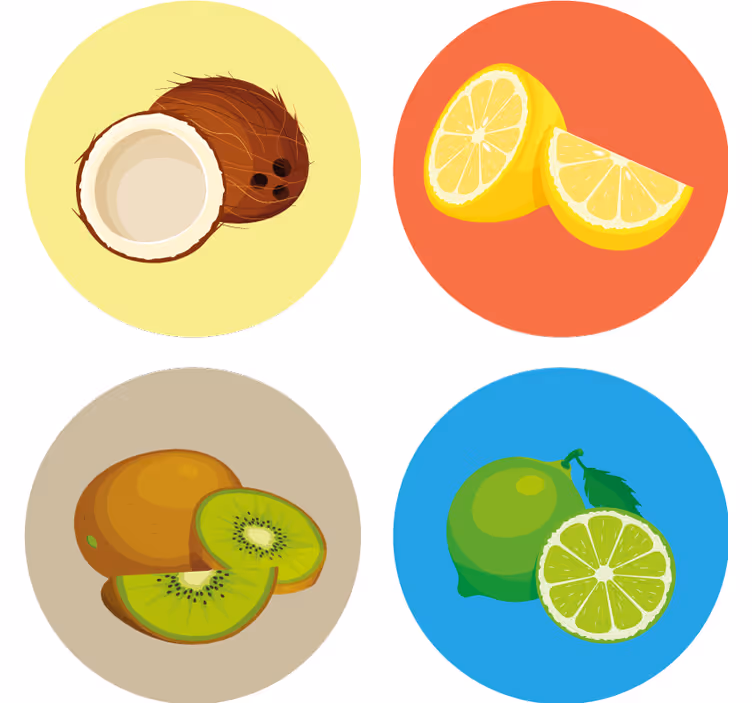 Modern coasters fruit illustrations set - TenStickers