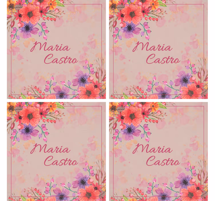 Customisable coasters with floral personalization - TenStickers