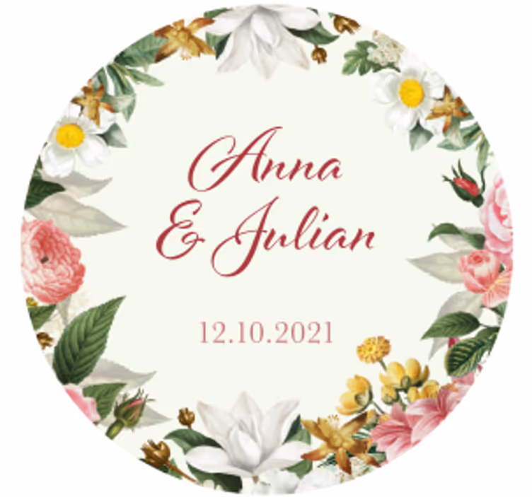 Floral pattern with names wedding coaster - TenStickers
