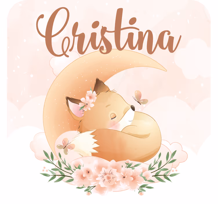 Customisable coasters sleeping fox with floral accents - TenStickers