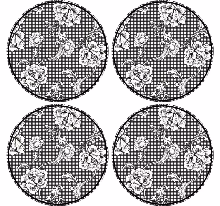 Texture coaster floral gingham design - TenStickers