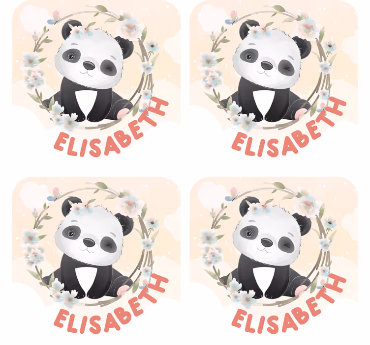 Customisable coasters panda with floral accents - TenStickers