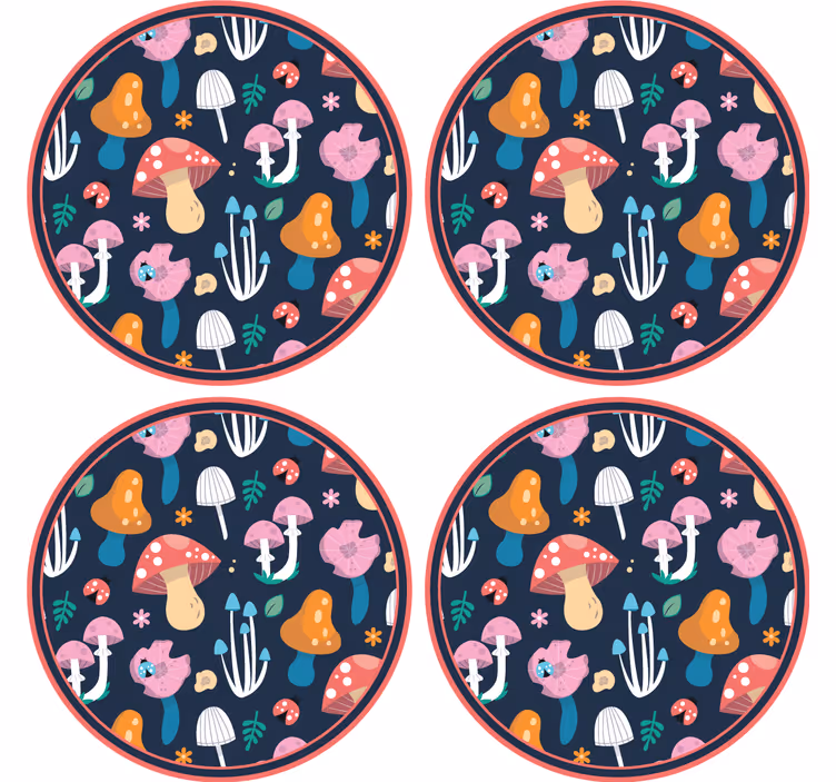 Geek coasters with colorful mushroom design - TenStickers