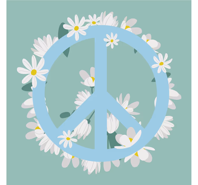 Text coasters with peace symbol surrounded by daisies - TenStickers
