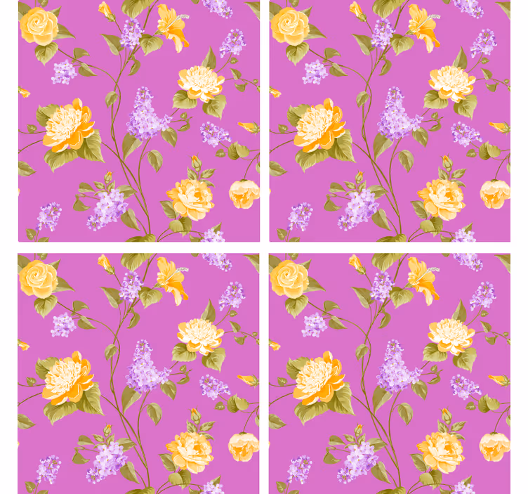 Texture coaster floral print with yellow roses - TenStickers