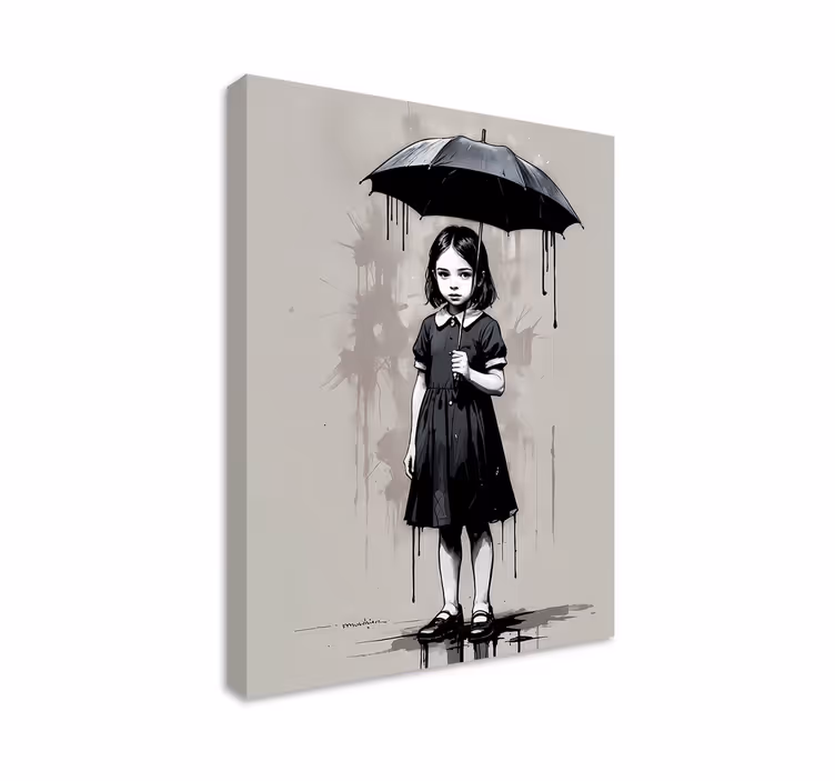 Umbrella girl black & white  canvas art - TenStickers