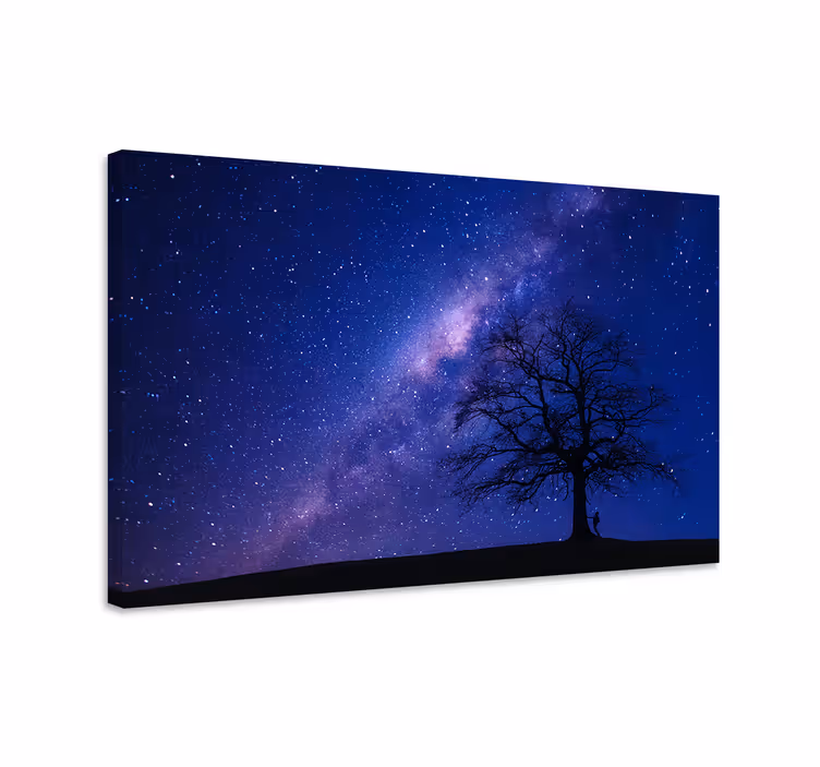 Blue canvas print 3d tree in the night sky - TenStickers