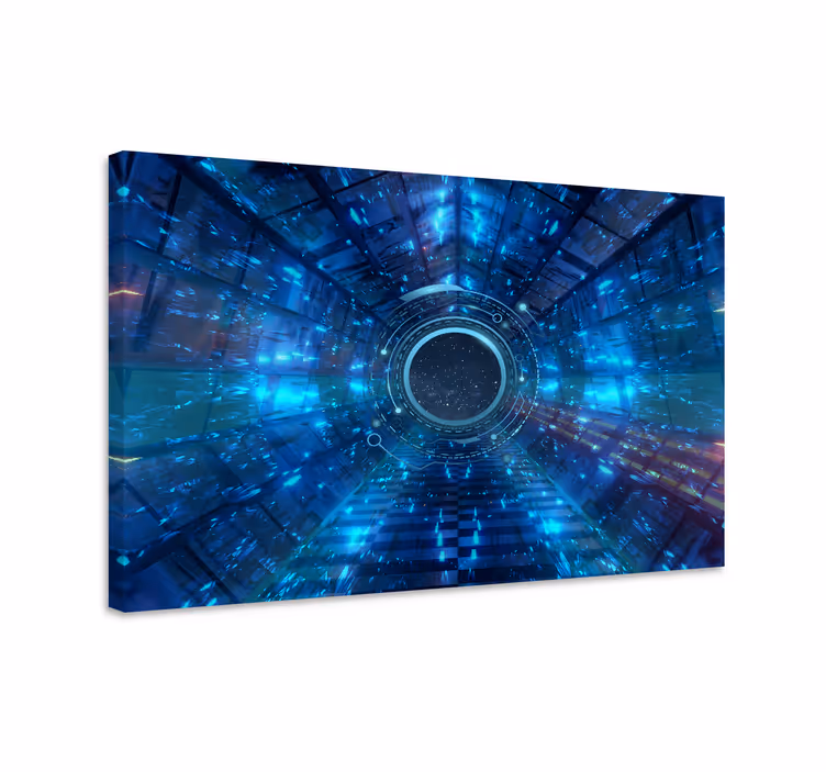 Blue canvas print with geometrical sci-fi pattern - TenStickers