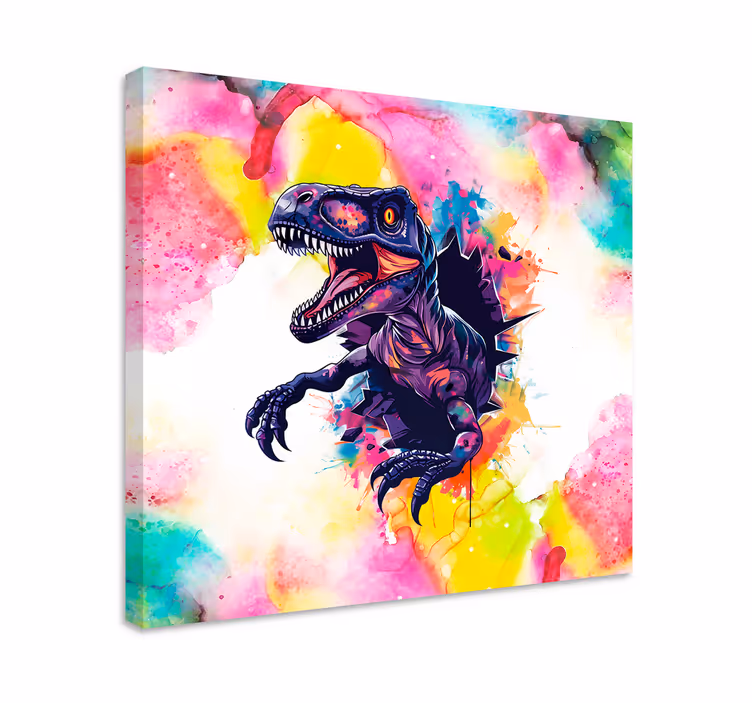 Dinosaur canvas wall art in vibrant colors velociraptor - TenStickers