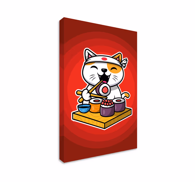 Cat wall art lovely cat enjoying sushi - TenStickers