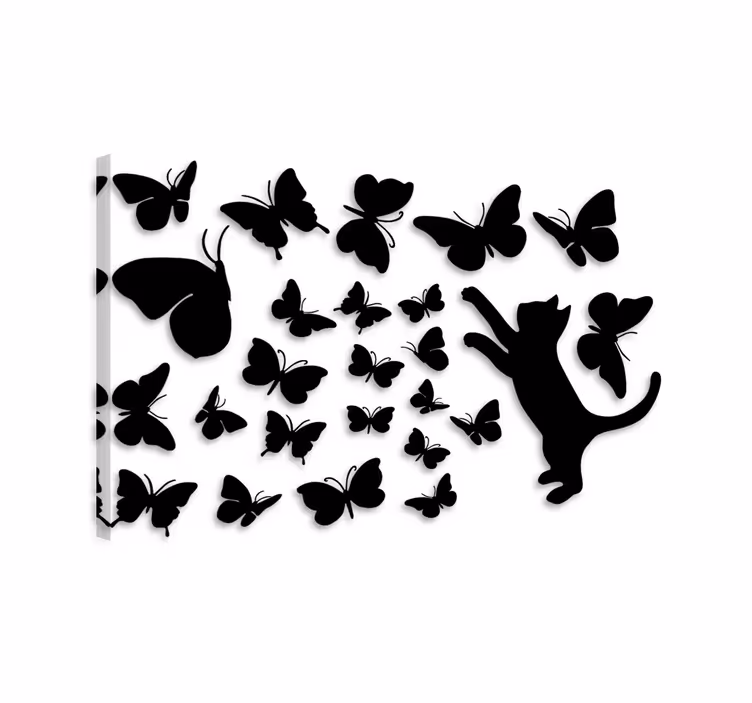 Cat wall art butterfly and cat hunting vinyls - TenStickers