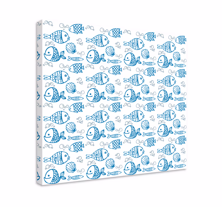 Fish canvas drawn blue fishes on white background - TenStickers