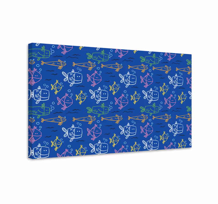 Fish canvas featuring sea animals on blue background - TenStickers
