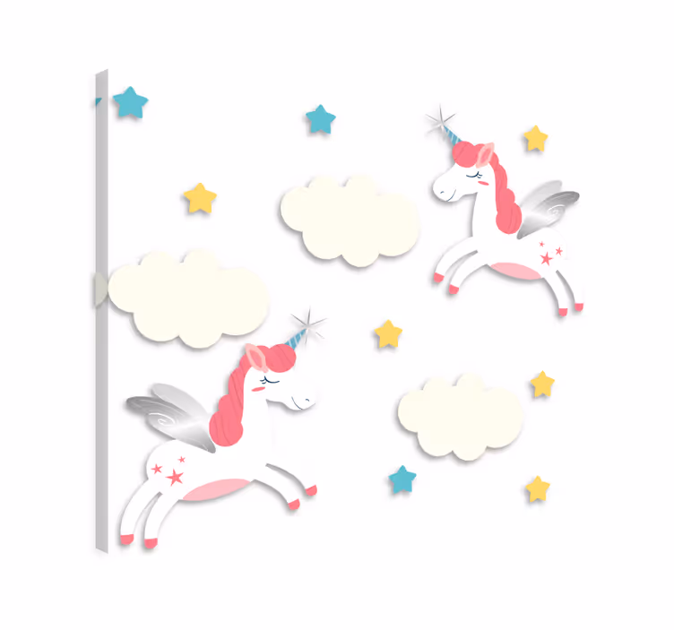 Unicorn pictures framed with pink clouds and stars - TenStickers
