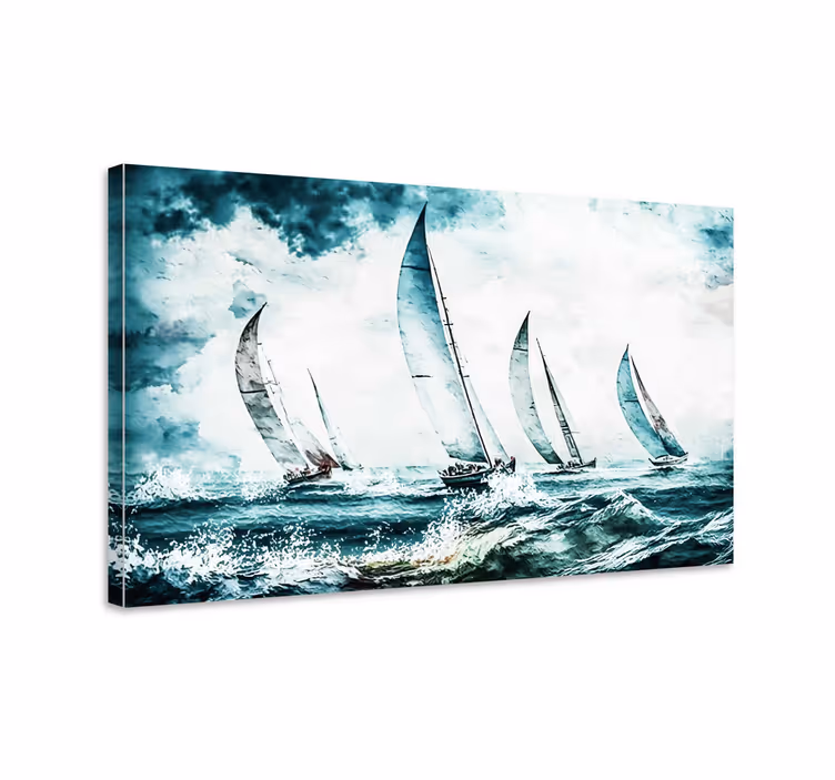 Blue canvas print sailboats at sea - TenStickers
