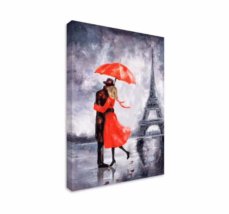 Elegant canvas wall art romantic paris embrace - TenStickers