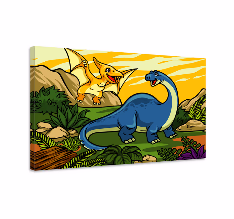Dinosaur canvas wall art happy dinosaurs playing - TenStickers
