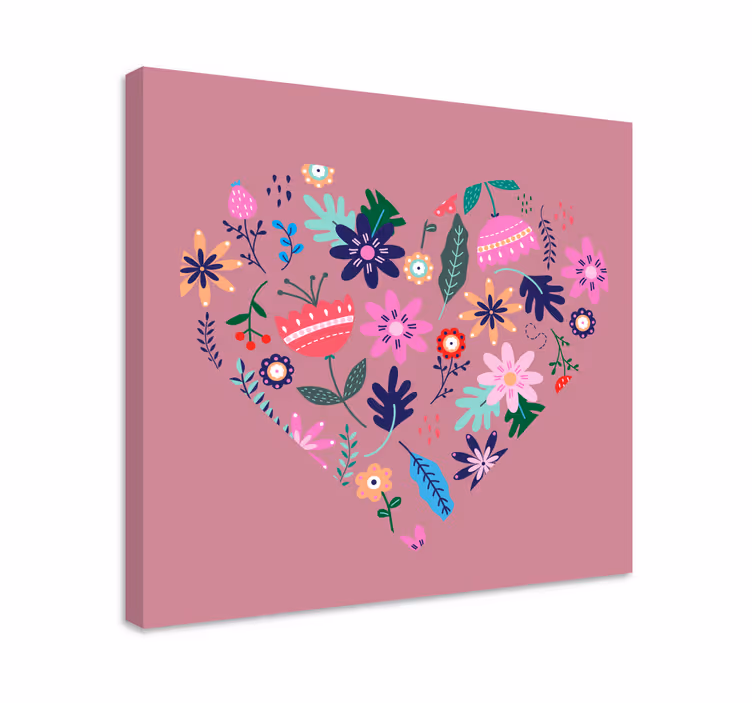 Flowers canvas heart floral design - TenStickers
