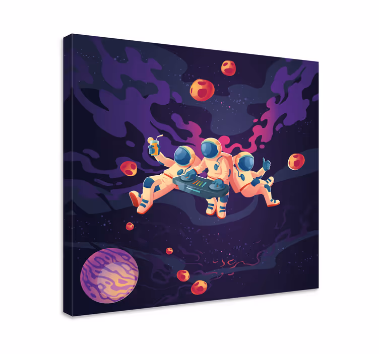 Framed gaming wall art astronauts playing together - TenStickers