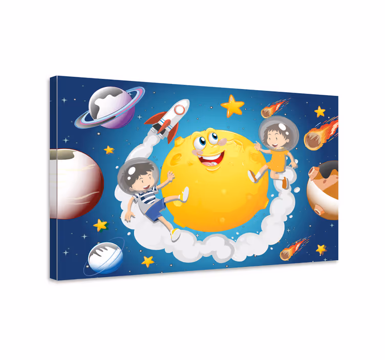 Cartoon children playing space nursery canvas - TenStickers
