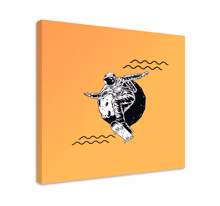 Framed gaming wall art cosmonaut on a skateboard - TenStickers