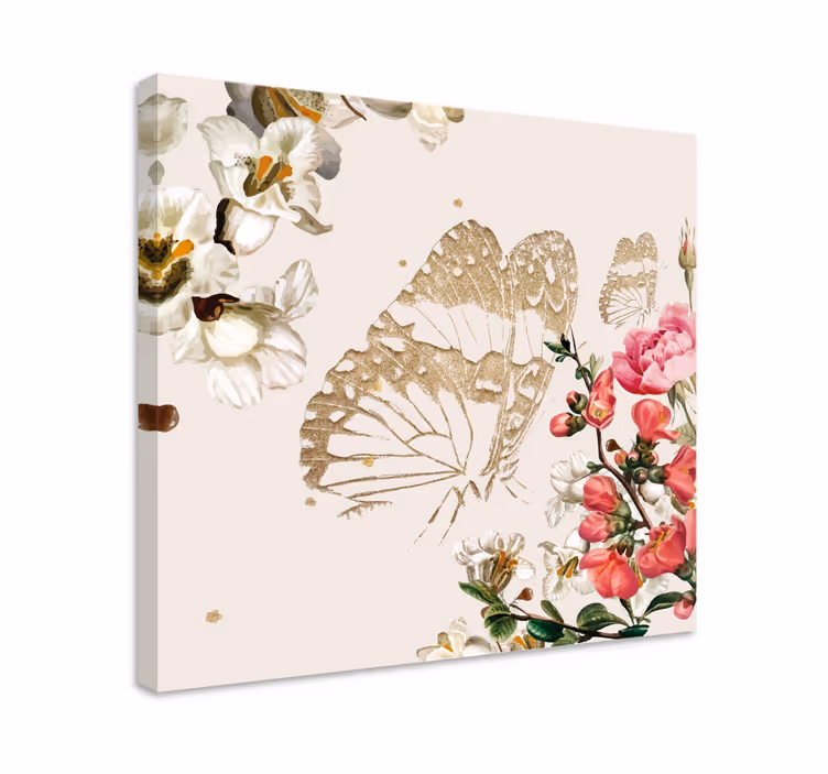 Butterfly canvas gold butterfly blooms - TenStickers