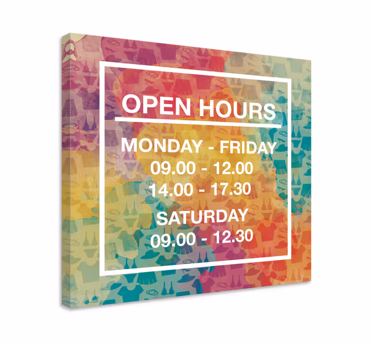 Opening hours customized canvas print - TenStickers