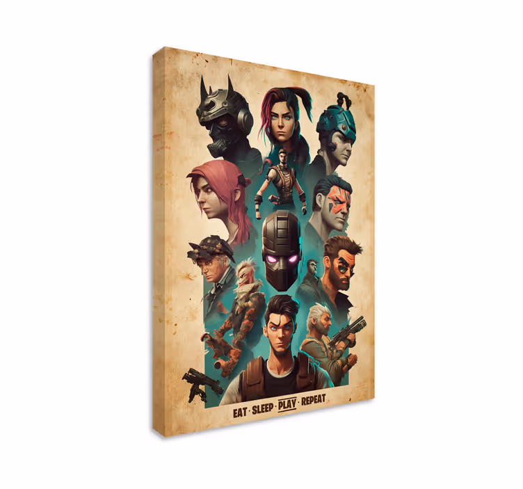 Collage of epic characters framed gaming art - TenStickers