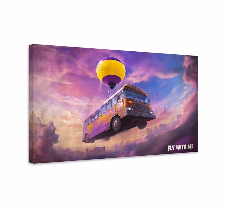 Flying bus scene framed gaming wall art - TenStickers