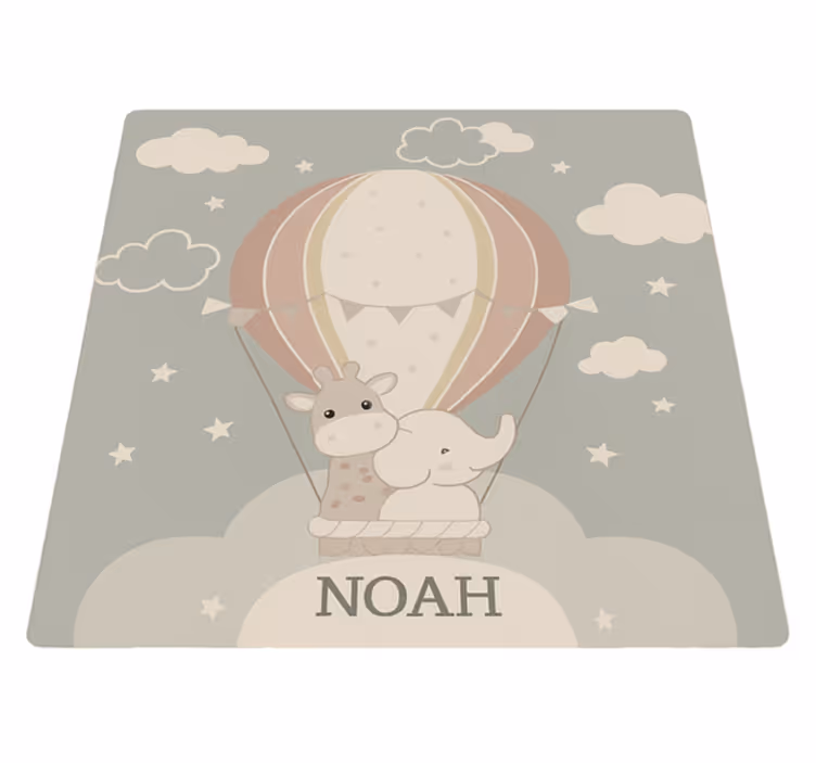 Kids vinyl carpet pastel air balloon with name - TenStickers