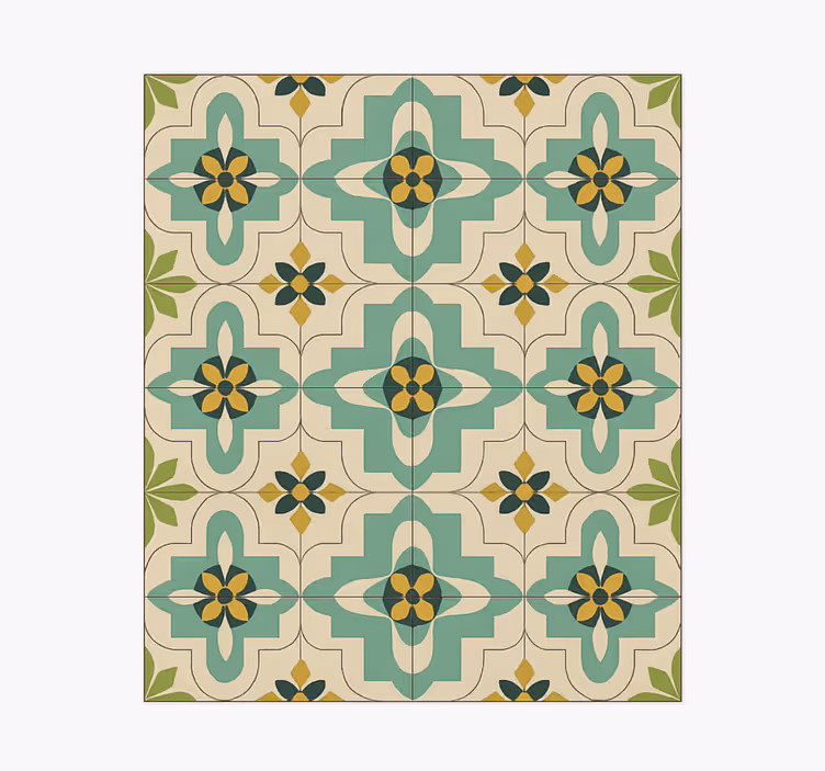 Retro floral tiles kitchen vinyl carpet - TenStickers