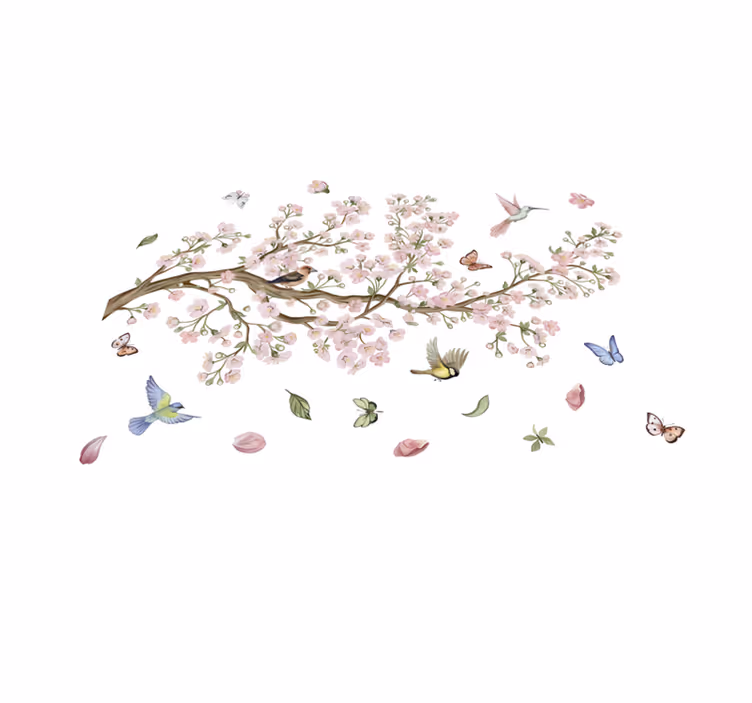 Floral vinyl carpet cherry blossoms and birds - TenStickers
