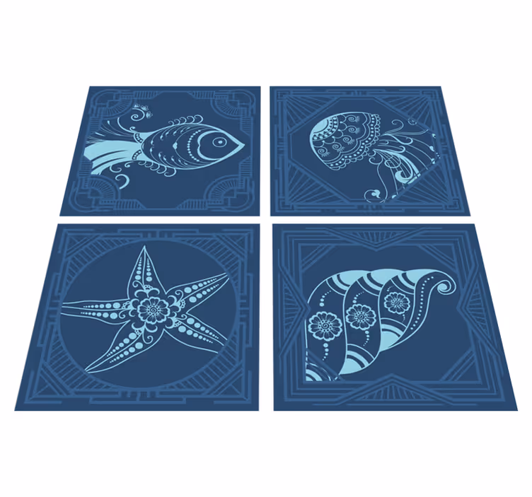 Animal vinyl carpet in blue decorative tiles - TenStickers