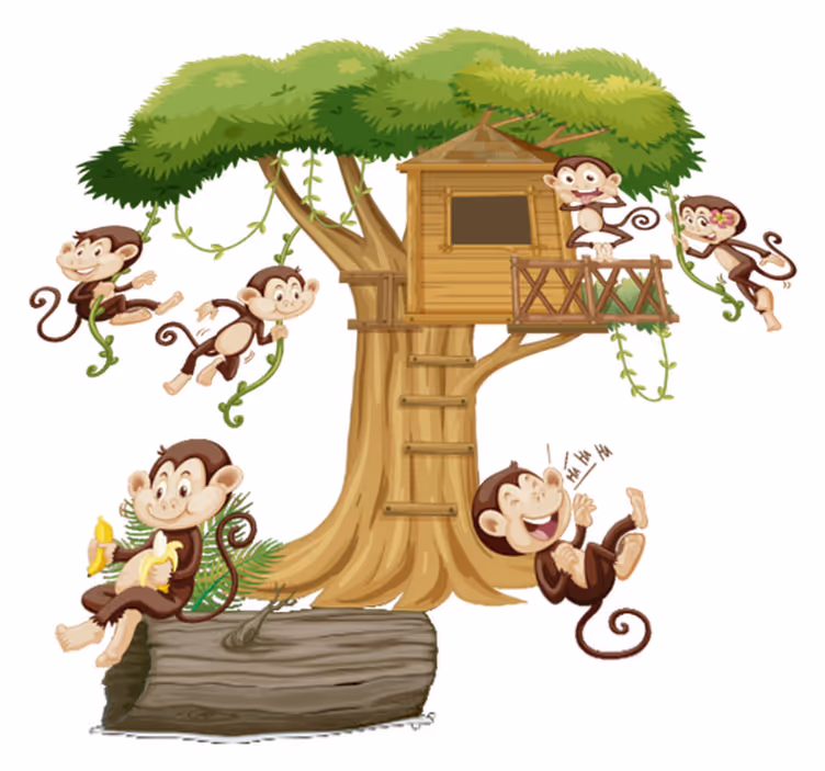 Animal vinyl carpet monkeys in tree house - TenStickers