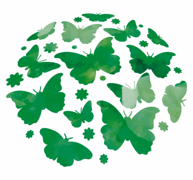 Animal vinyl carpet green watercolor butterflies - TenStickers