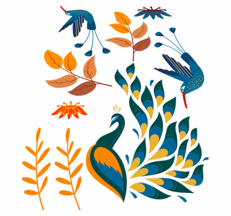 Animal vinyl carpet with tengango style birds and plants - TenStickers